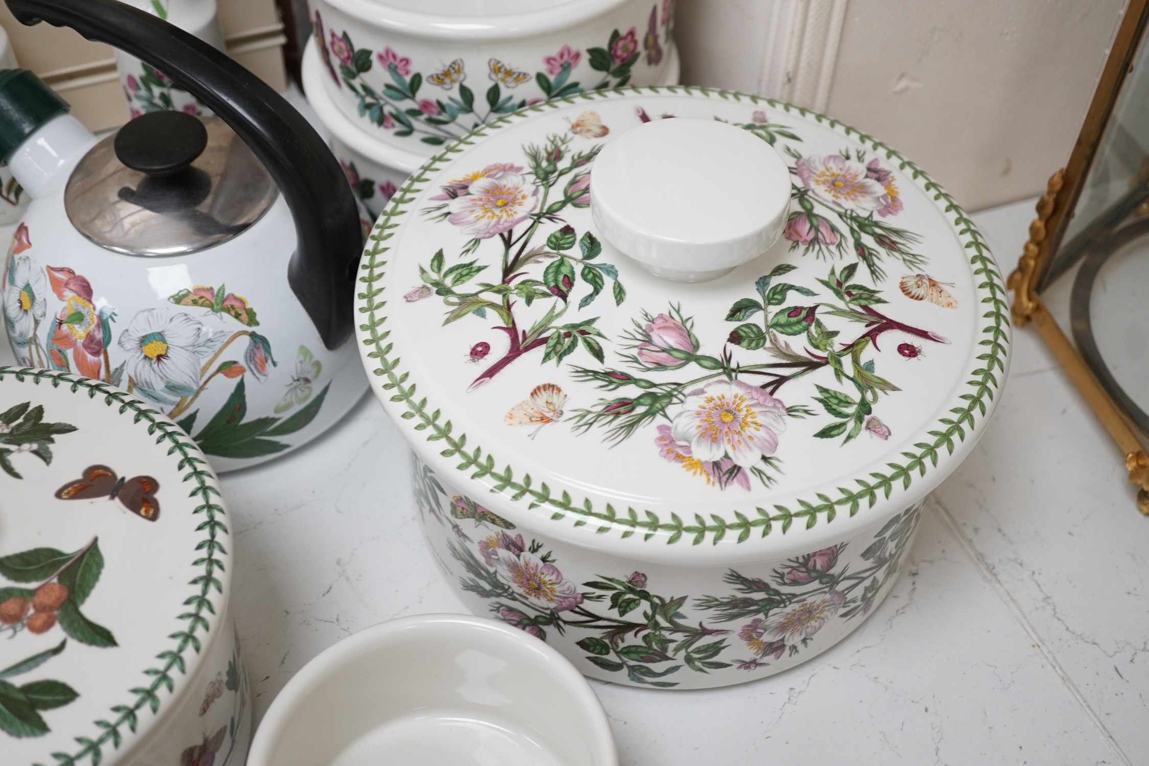 A quantity of Portmeirion wares including pans, flatware, kettle etc.